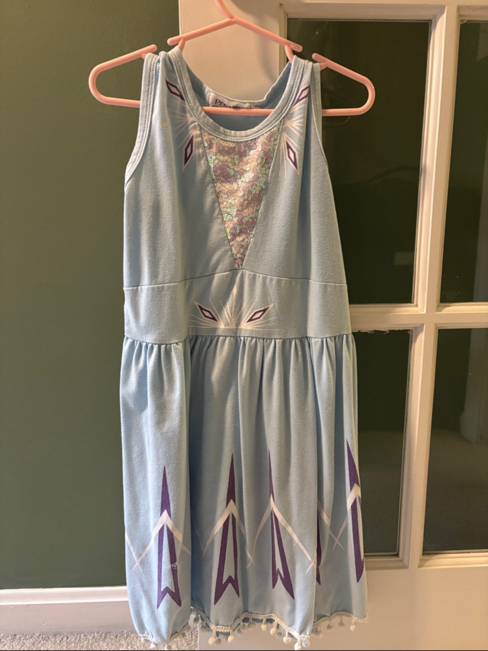 Light Blue Sleeveless Girls Dress with Sequin V-Panel
